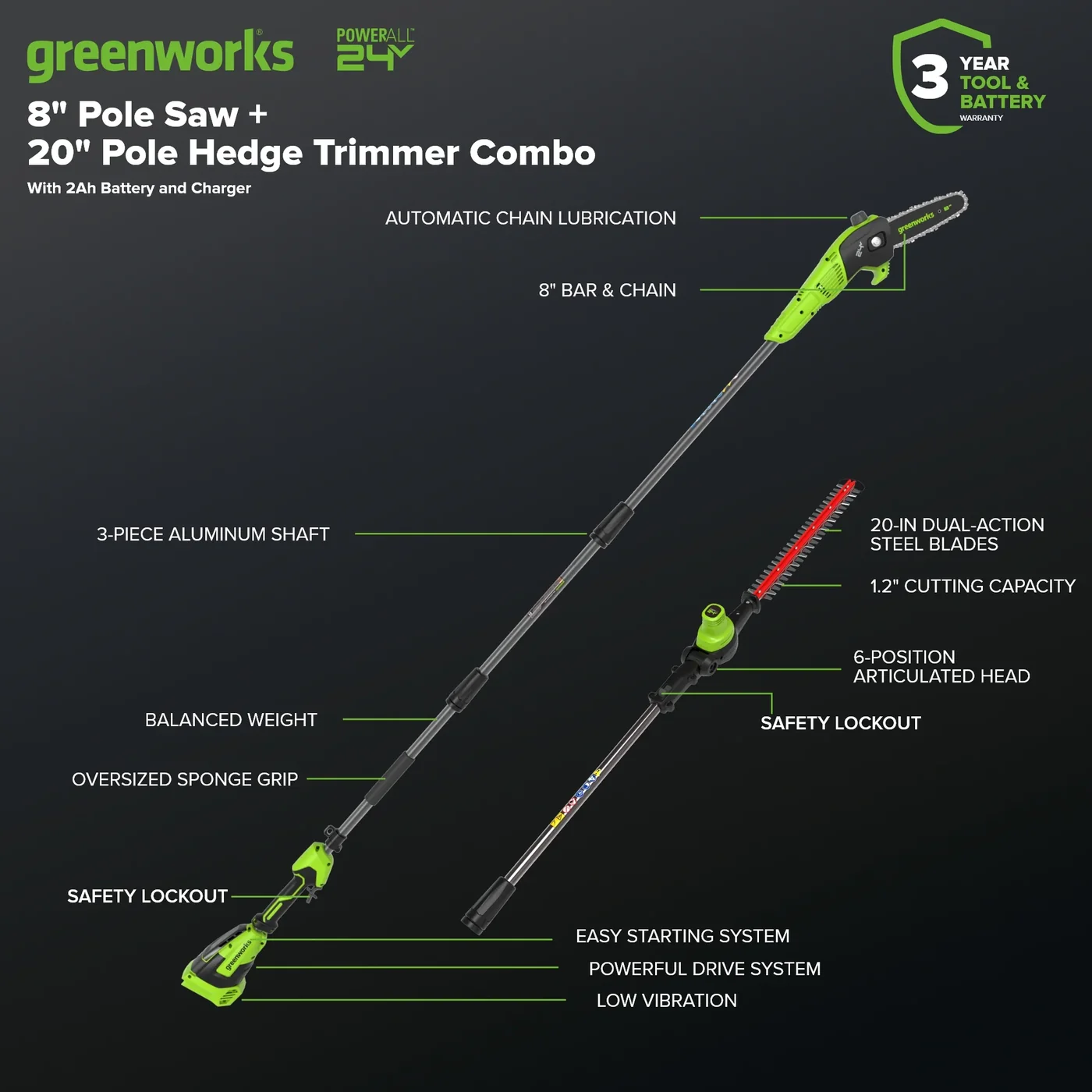 Greenworks CKPH321 pole saw, manufacturer gallery view 3
