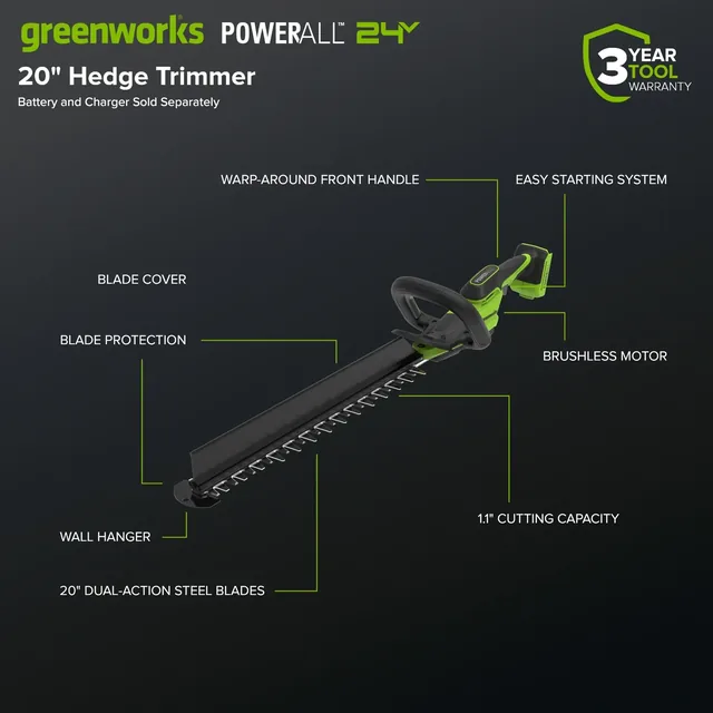 Greenworks HT2002DA1 hedge trimmer, manufacturer gallery view 3