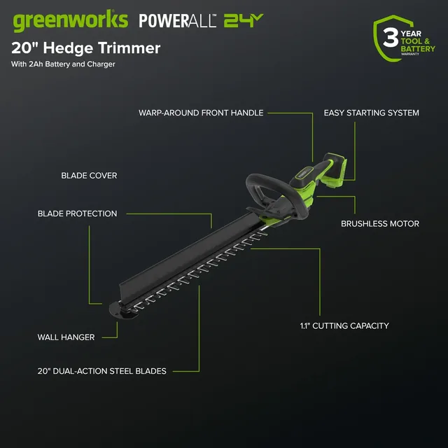 Greenworks HT2002 hedge trimmer, manufacturer gallery view 3