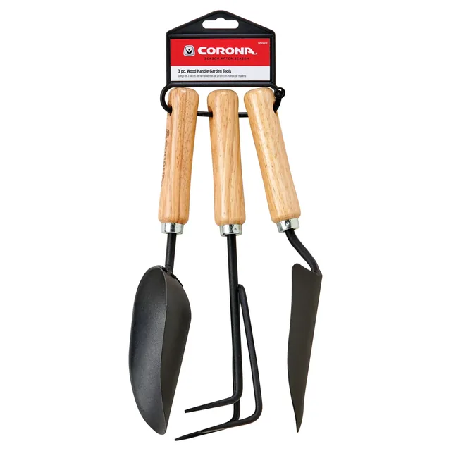 Corona SP10002 three-piece wood-handle set with scoop, cultivator and transplanter