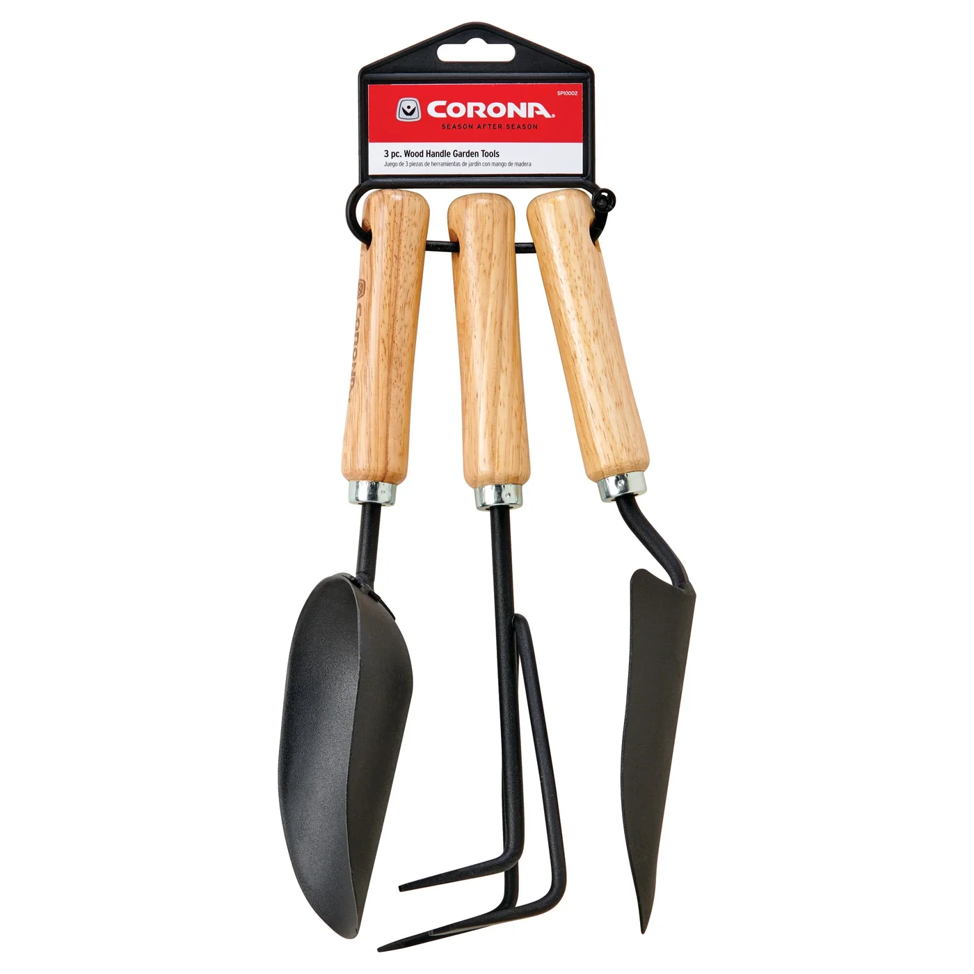 Corona SP10002 three-piece wood-handle set with scoop, cultivator and transplanter