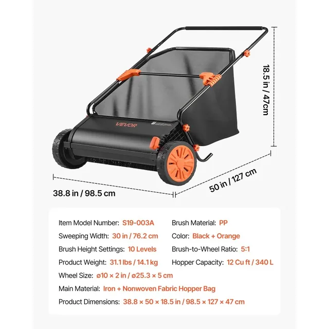 VEVOR 30-inch push lawn sweeper, product gallery view 7
