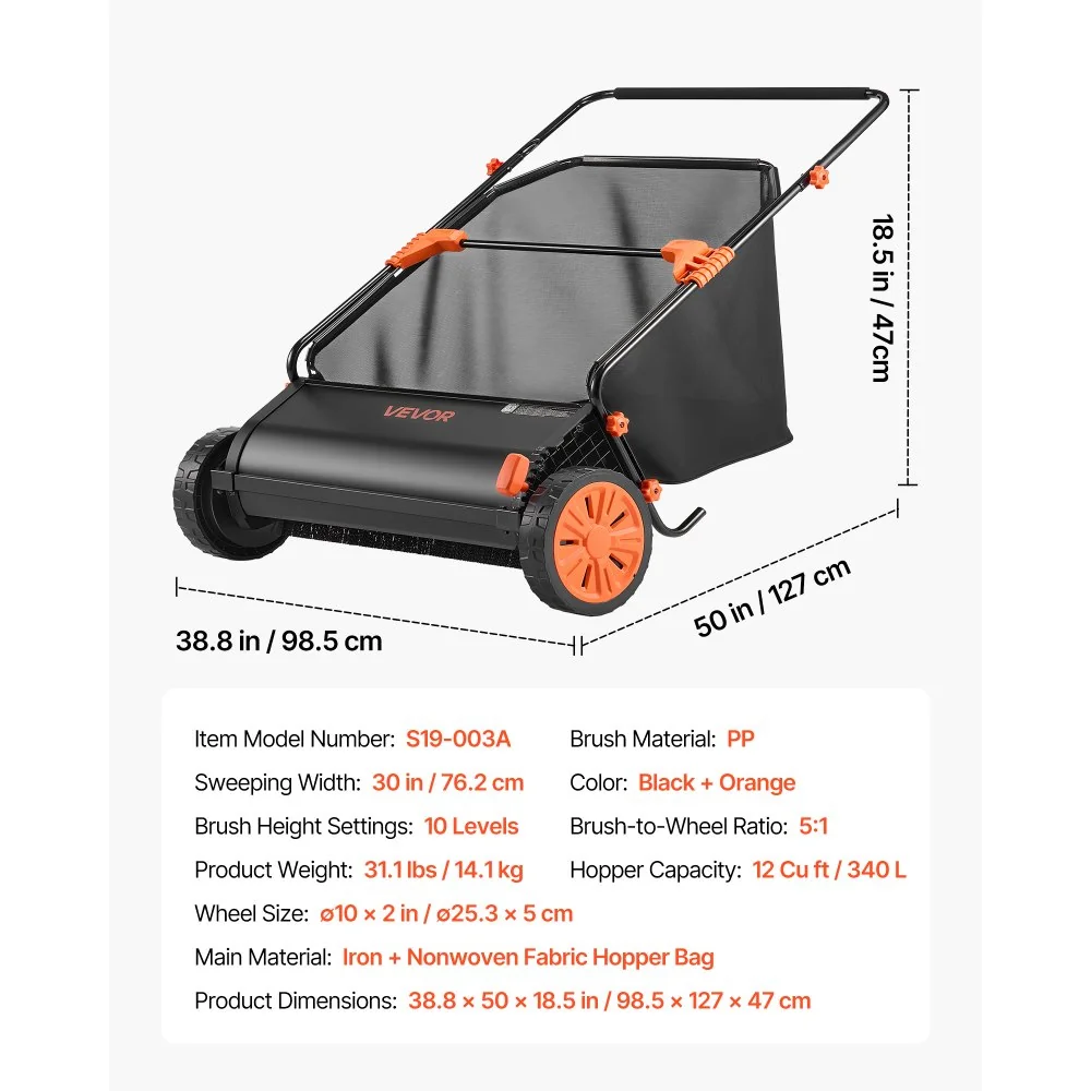 VEVOR 30-inch push lawn sweeper, product gallery view 7