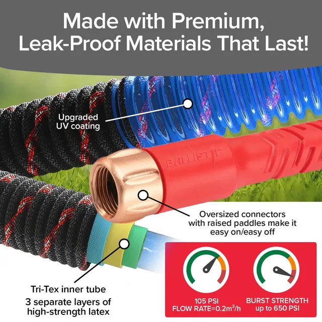Pocket Hose Ballistic fifty-foot hose, red, detail or garden-use view 3
